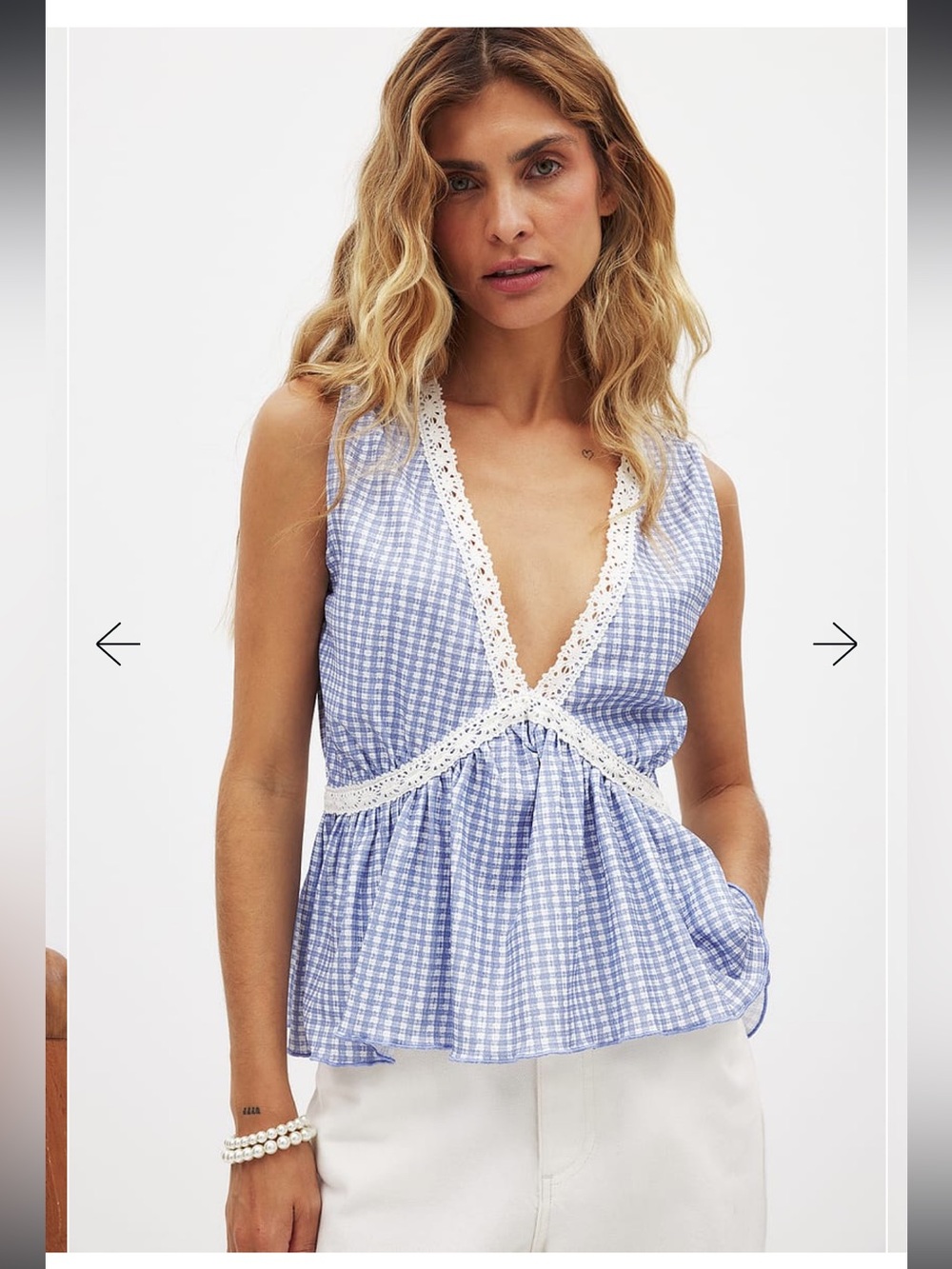 NA-KD Blue & White V-Neck Tank